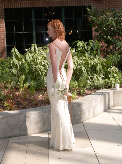 Retrospective Katie s bias cut silk charmeuse wedding dress