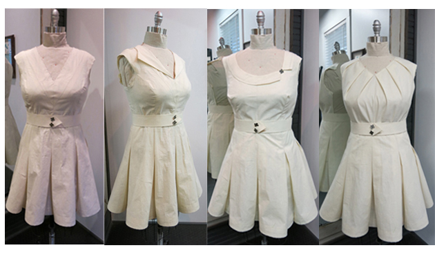 #1 Original V-neck #2 Sailor Collar #3 Asymmetrical Collar #4 Pleated Neckline