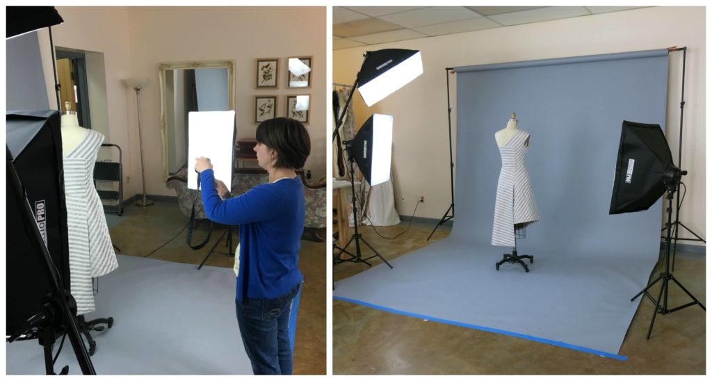 Couture sewing: Brooks Ann Camper taking photos of Sally's custom wedding dress