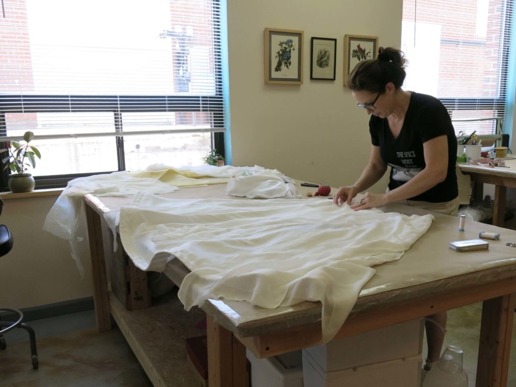 Rebecca making her own wedding dress with help from Brooks Ann Camper Bridal Couture