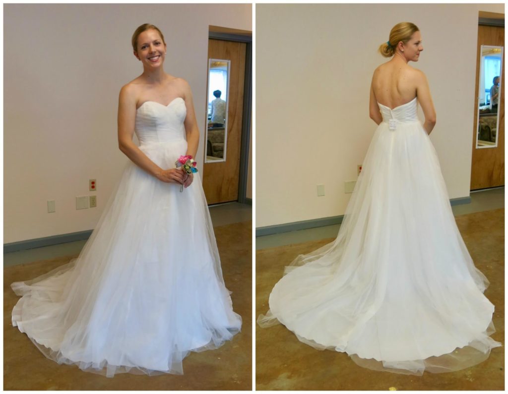 Cameron's Store-bought dress pics to use for a custom wedding dress sketch by Brooks Ann Camper Bridal Couture