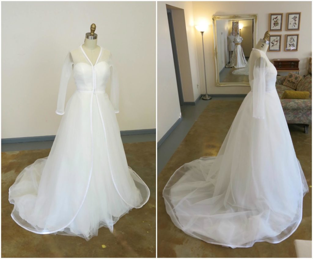 Front and Side view of Cameron Mockup by Brooks Ann Camper Bridal Couture