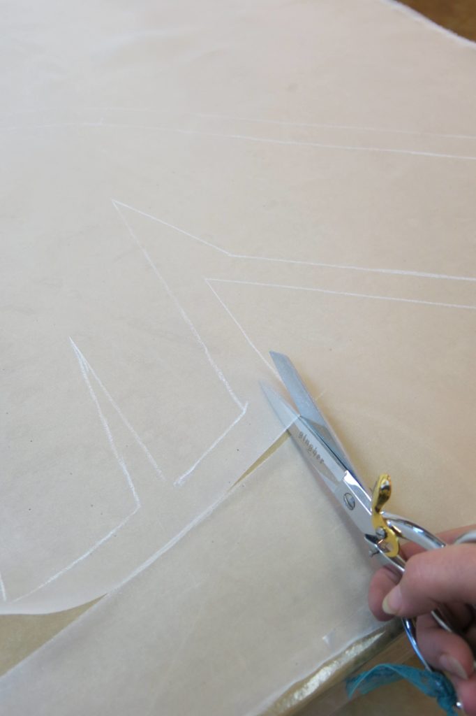 Laying out the pattern to cut Cameron's mockup by Brooks Ann Camper Bridal Couture