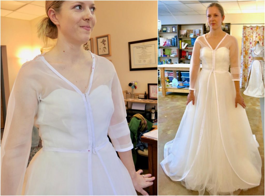 Cameron's first mockup fitting corrections with Brooks Ann Camper Bridal Couture