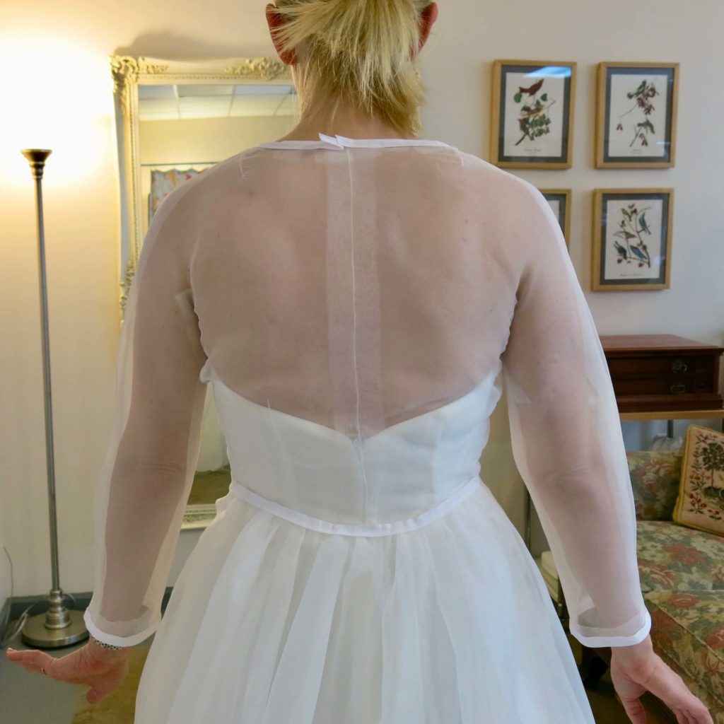 Cameron's first mockup fitting before corrections with Brooks Ann Camper Bridal Couture