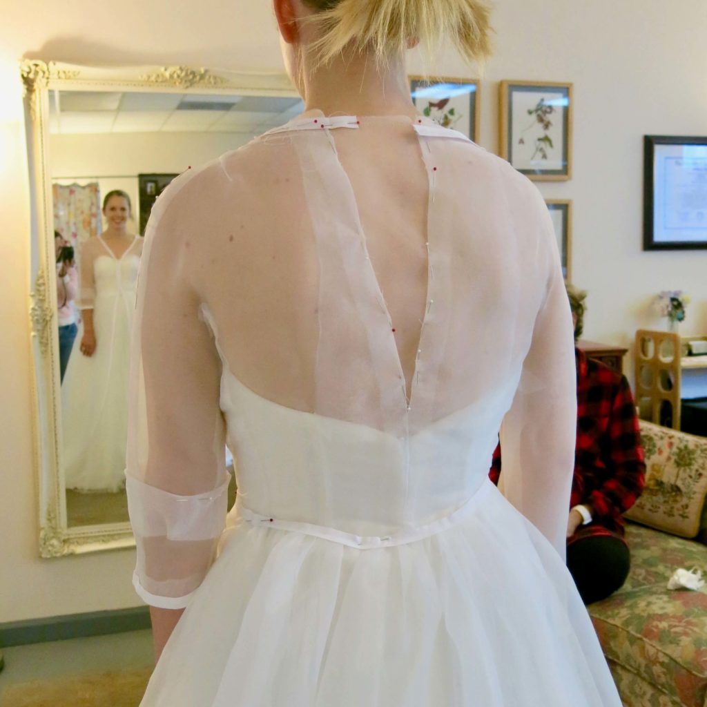 Cameron's first mockup fitting corrections with Brooks Ann Camper Bridal Couture