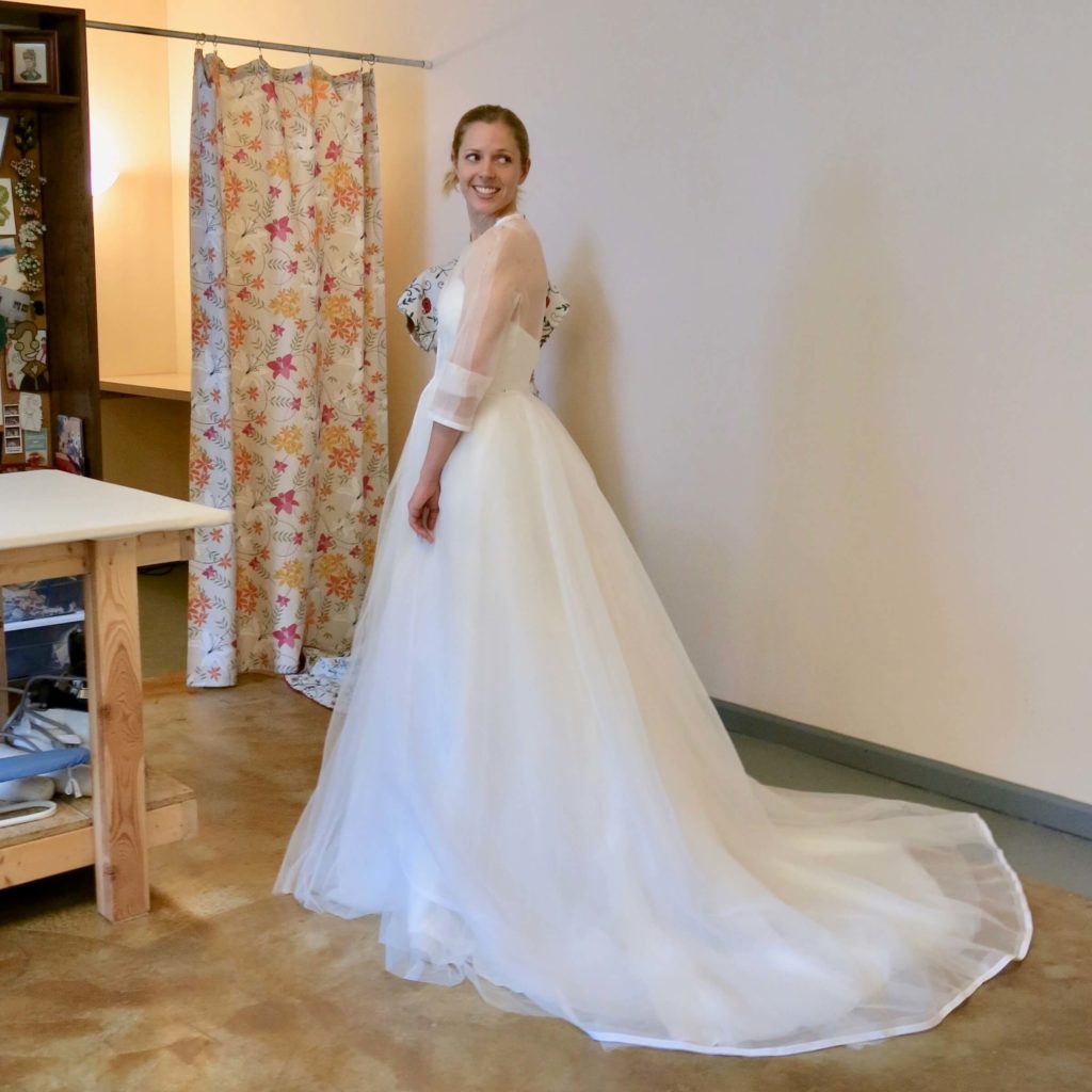 Cameron's first mockup fitting corrections with Brooks Ann Camper Bridal Couture