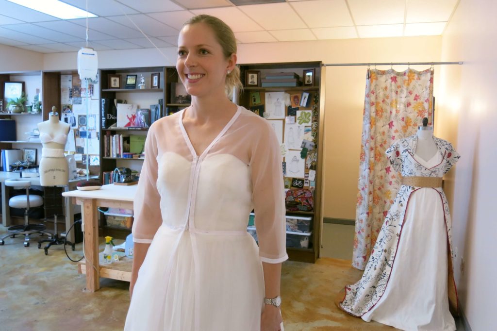 Cameron's second mockup fitting by Brooks Ann Camper Bridal Couture