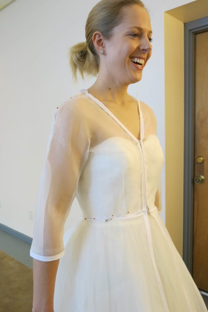 Cameron's second mockup fitting by Brooks Ann Camper Bridal Couture